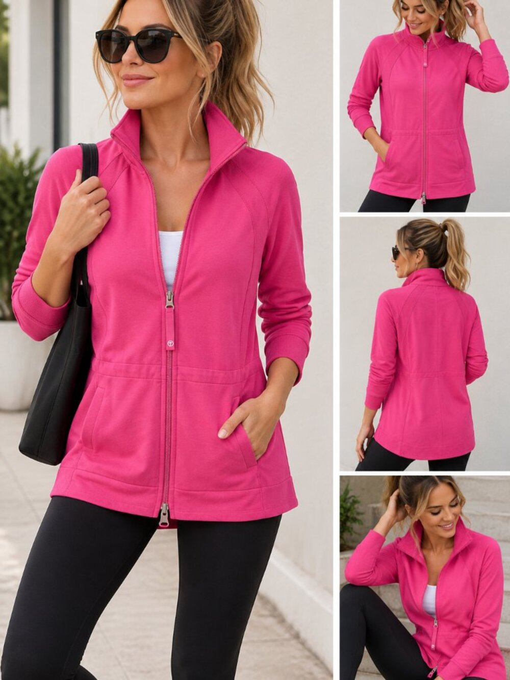 T by Talbots Pink Full Zip Athleisure Jacket Size Medium